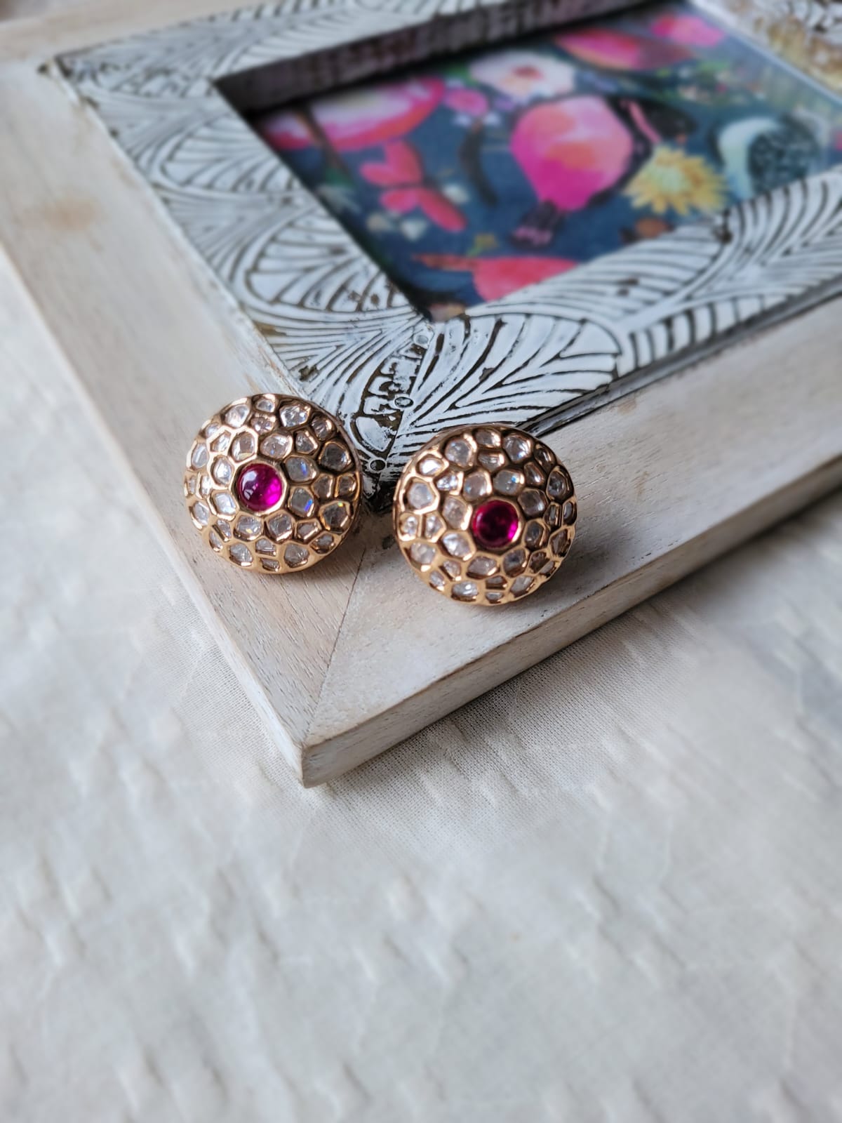 Pink Rubi Kundan Stud