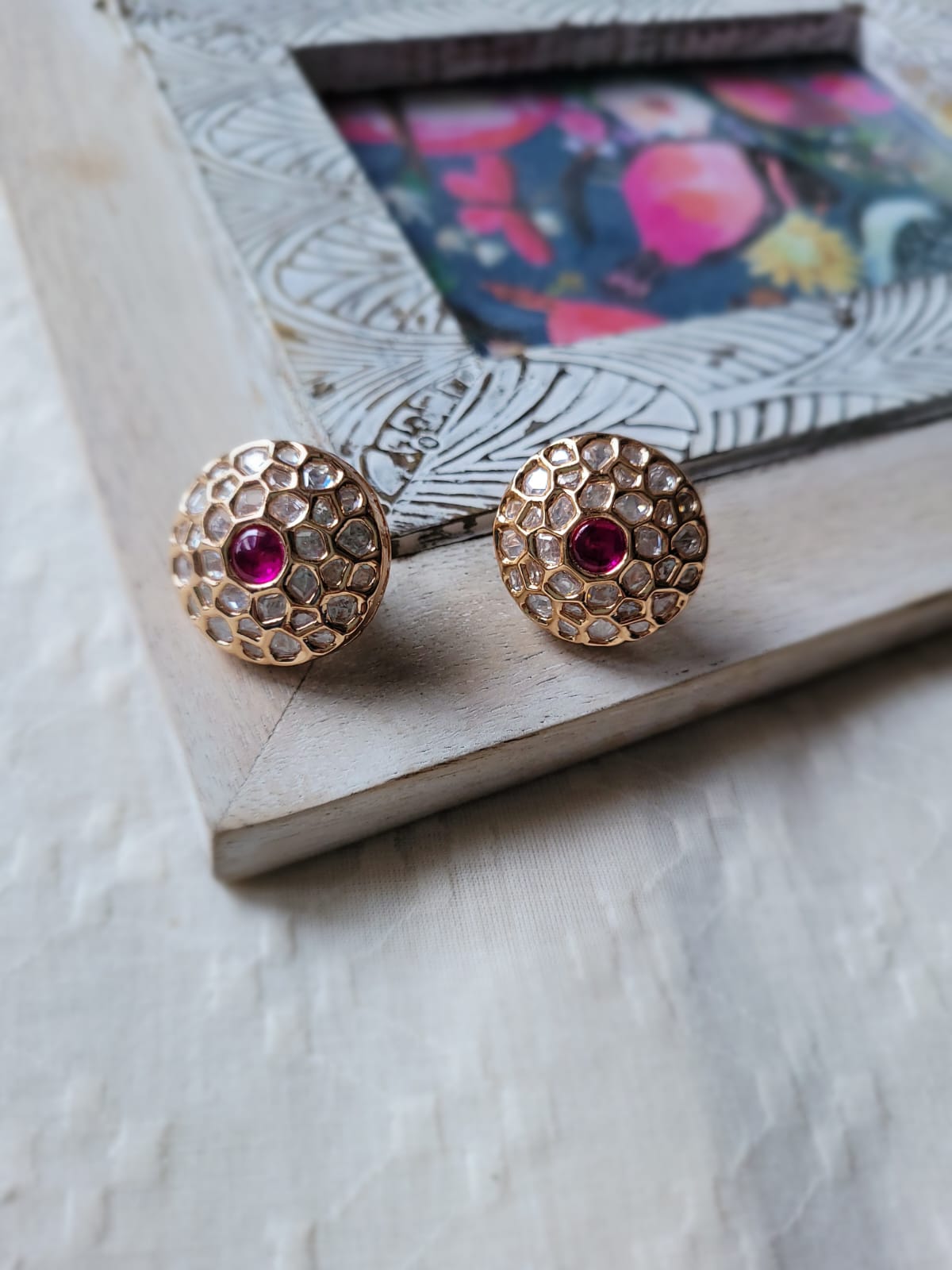 Pink Rubi Kundan Stud