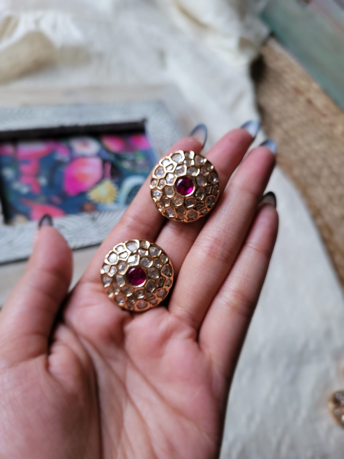 Pink Rubi Kundan Stud
