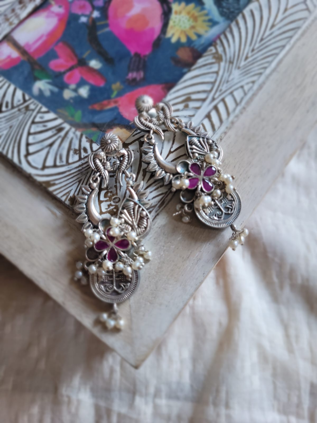 Silver Oxidized with Pink Stone