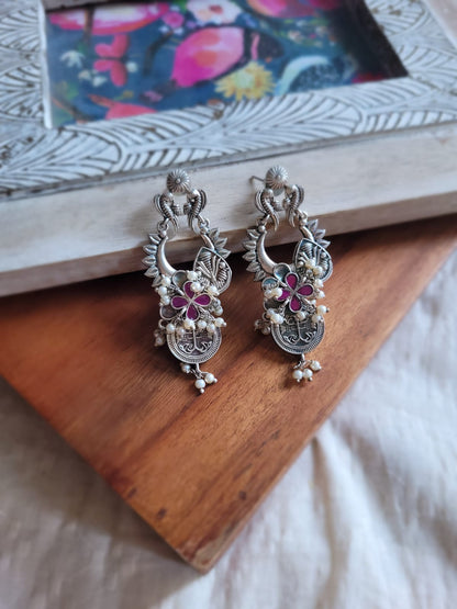 Silver Oxidized with Pink Stone