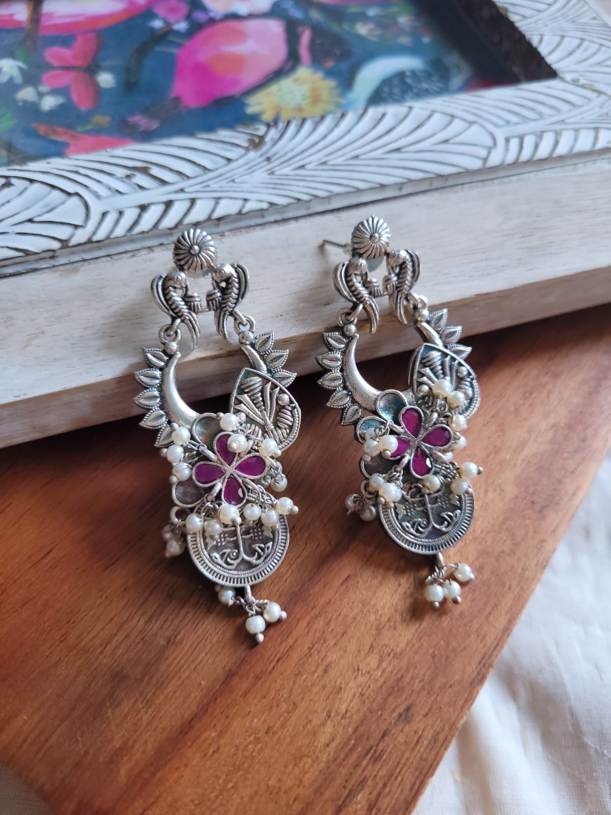 Silver Oxidized with Pink Stone