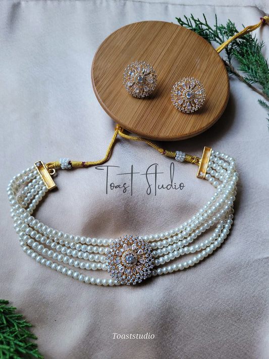 Pearl Choker With AD Stones