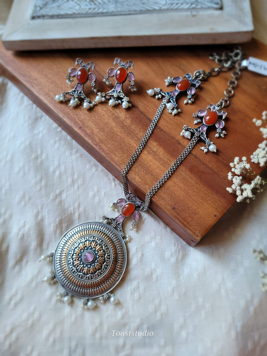 Warrior Long Necklace - Dusk Orange with earrring