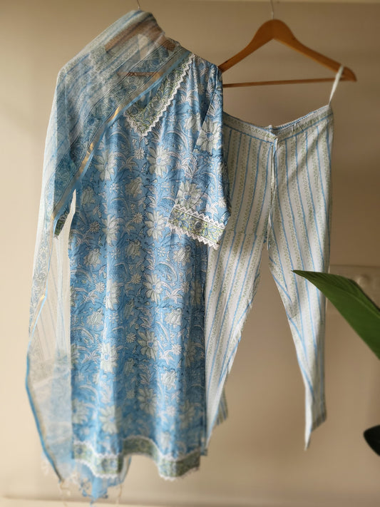 Aqua Floral Cotton SuitSet