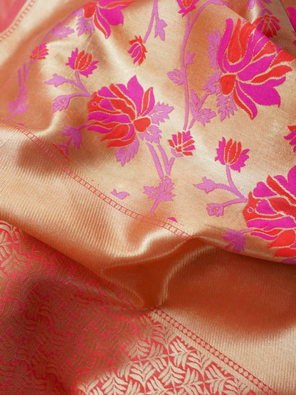 Hot pink Paithani golden Sari