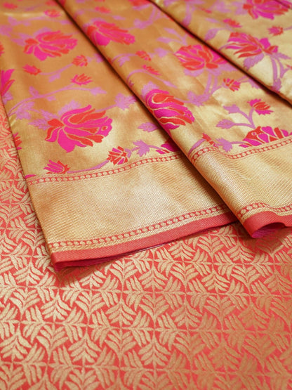 Hot pink Paithani golden Sari