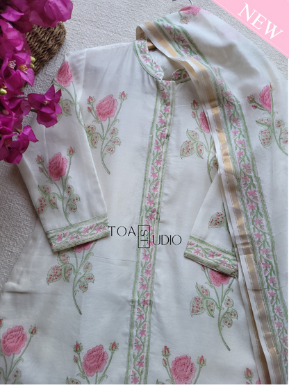 Rose Chanderi suit Set  ( Readystock)