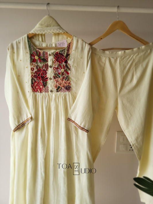 Carmine Floral Ivory Suit (Ready To Ship)