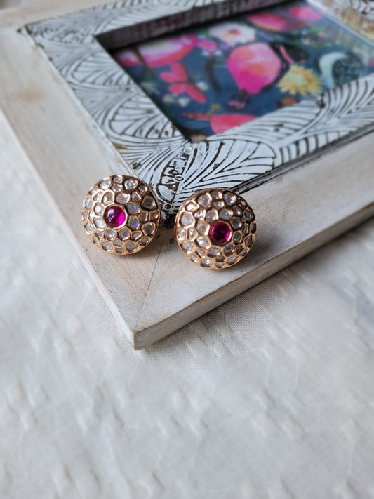 Pink Rubi Kundan Stud