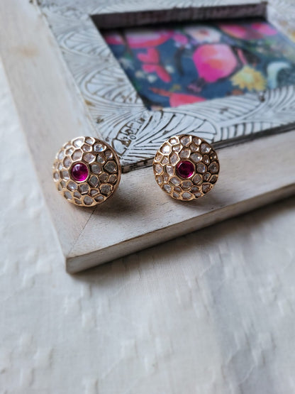 Pink Rubi Kundan Stud
