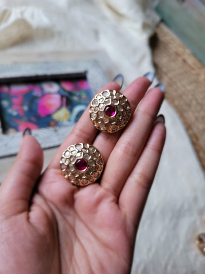 Pink Rubi Kundan Stud