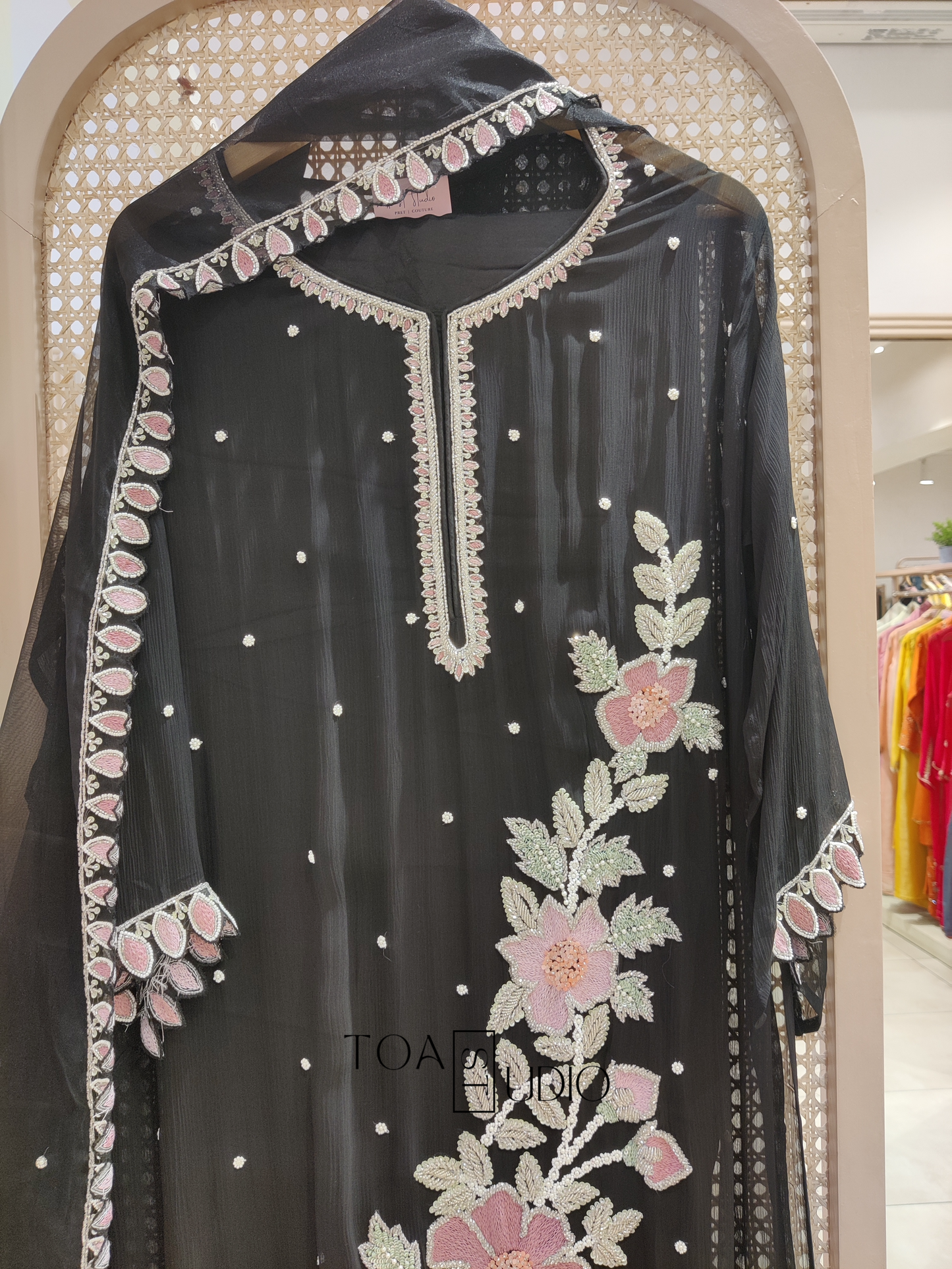 Black Flora Petals Suit Set