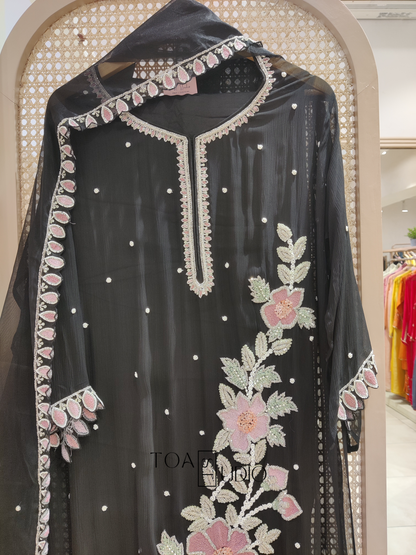 Black Flora Petals Suit Set