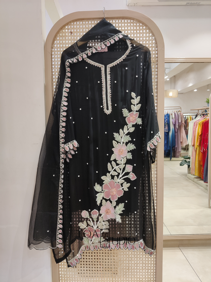 Black Flora Petals Suit Set