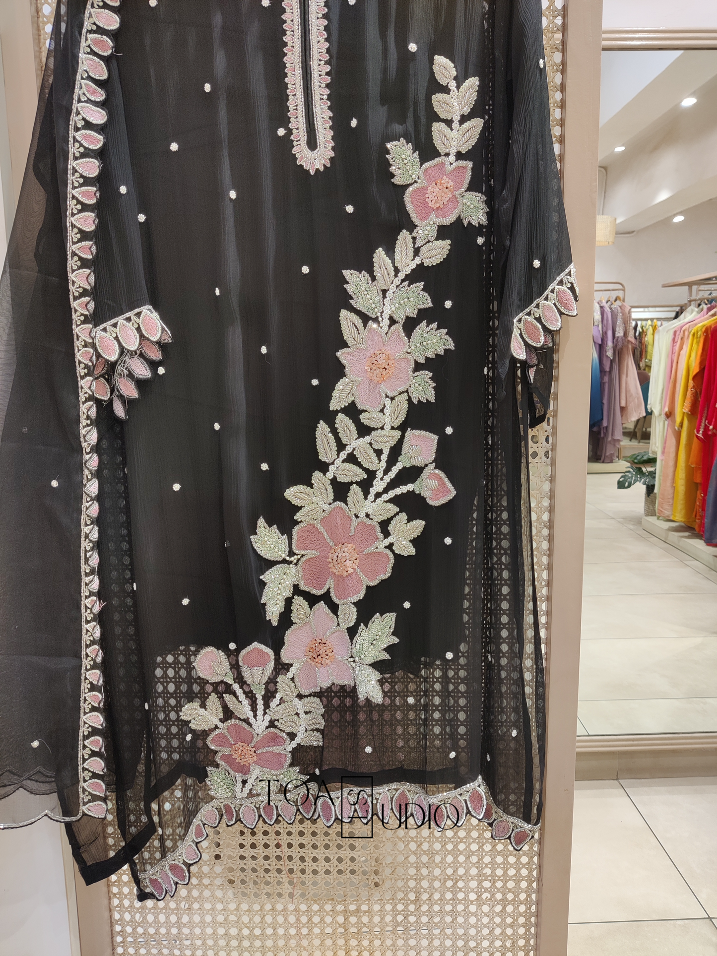 Black Flora Petals Suit Set