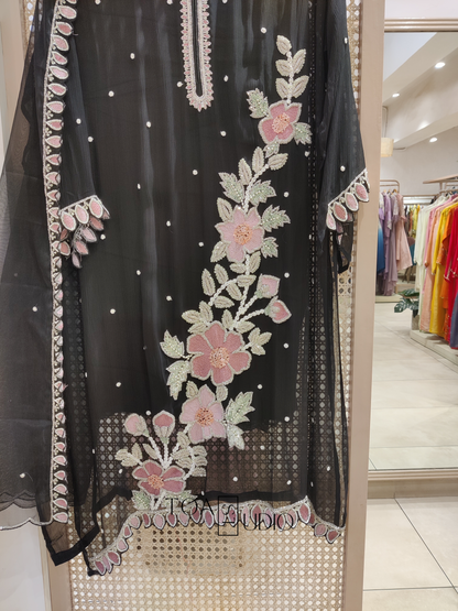 Black Flora Petals Suit Set