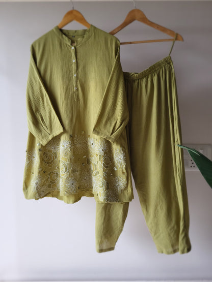 Cotton Crushed Cord set (Ready Stock)