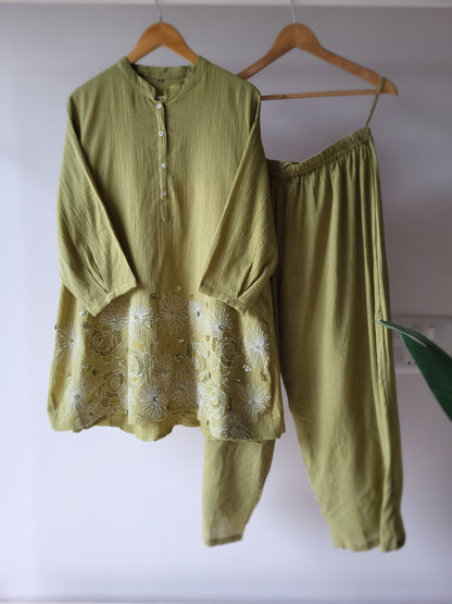 Cotton Crushed Cord set (Ready Stock)