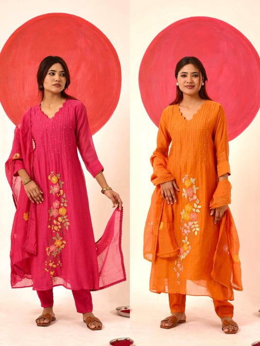 Marigold Mulchanderi Set (Ready To Ship)