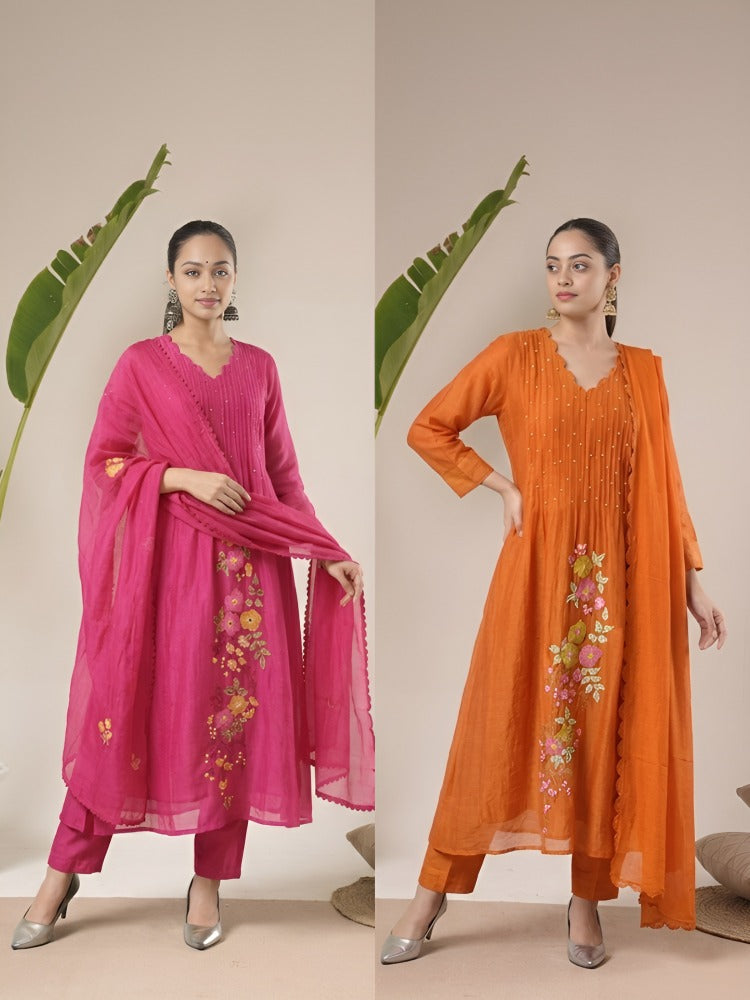 Marigold Mulchanderi Set (Ready To Ship)