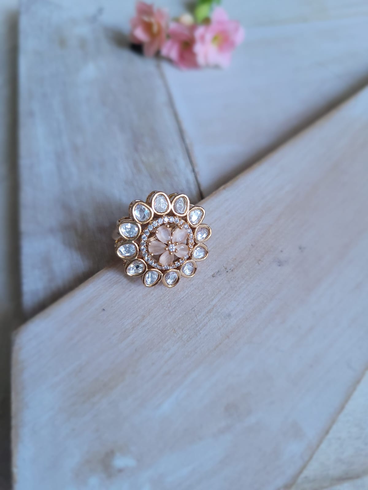 Kundan Flower Ring -Adjustable