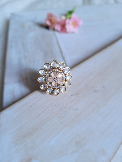 Kundan Flower Ring -Adjustable