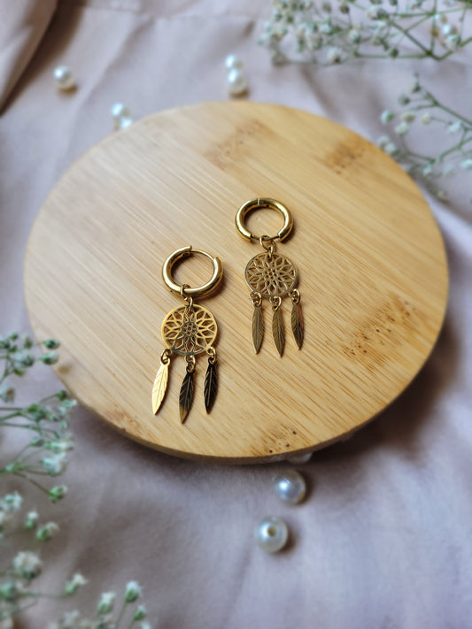 Golden Feather Hoops Earrings