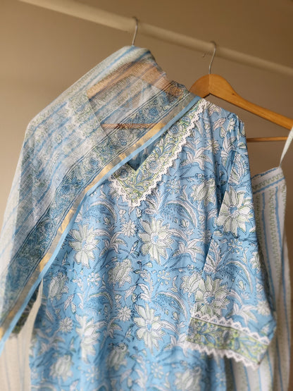 Aqua Floral Cotton SuitSet