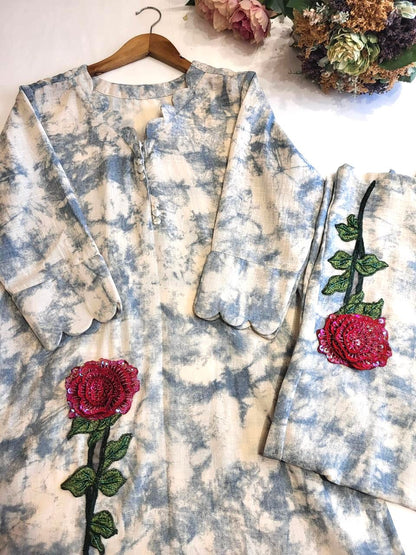 Washed Blue 3D Rose Set (25 Days Dispatch Time)