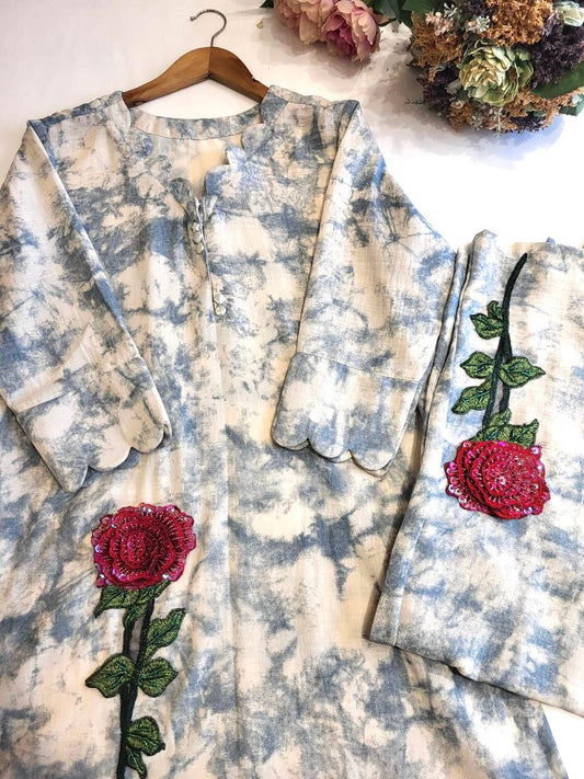 Washed Blue 3D Rose Set (25 Days Dispatch Time)