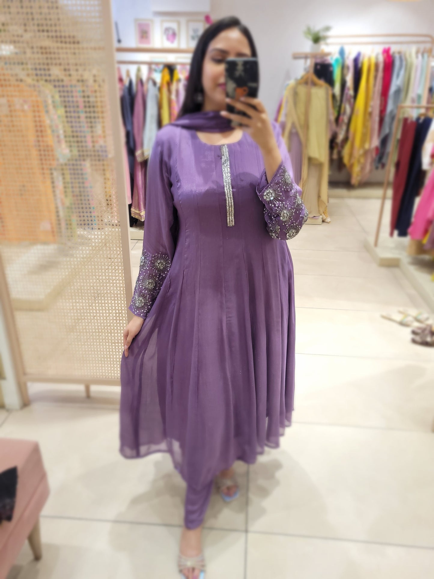 Silver Chinon Anarkali (Ready To Ship)